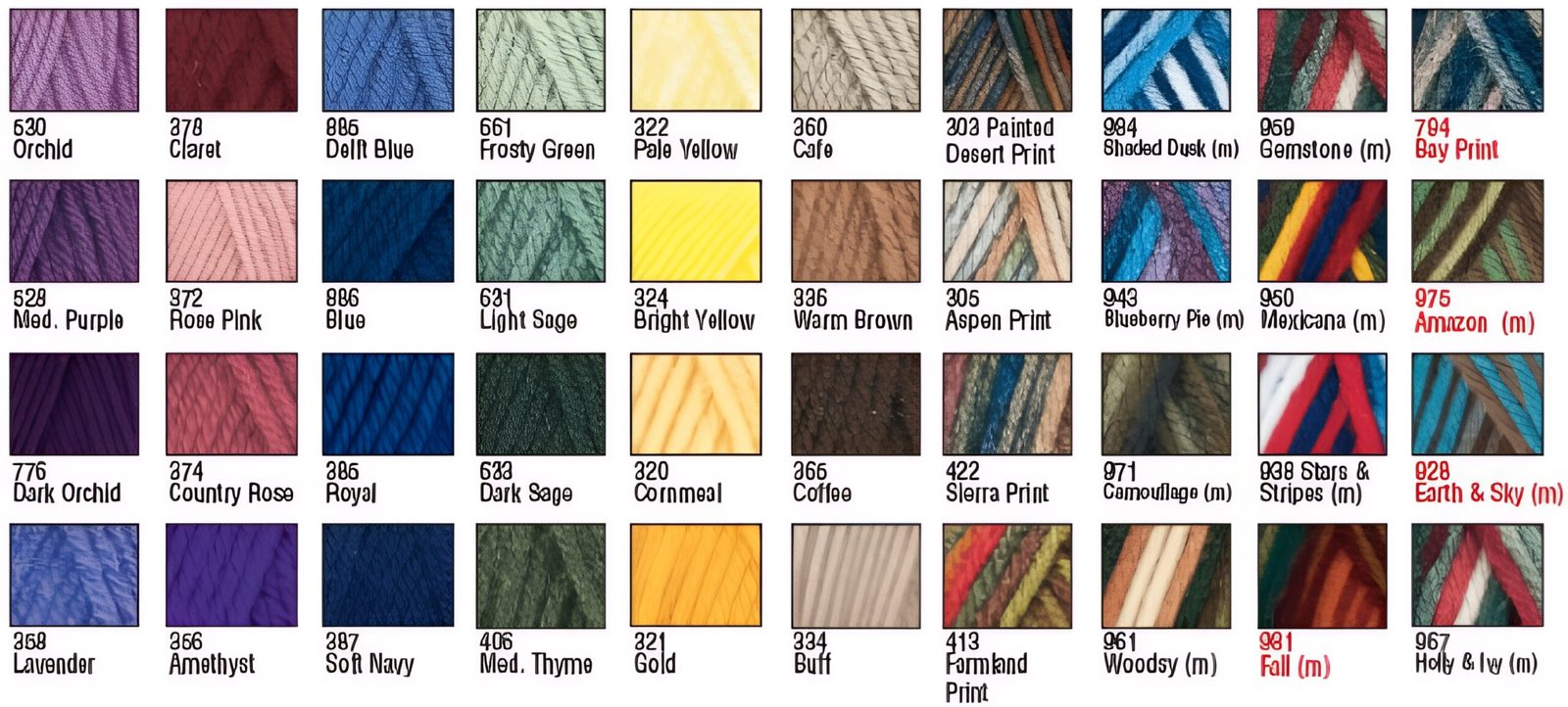 red heart yarn color chart